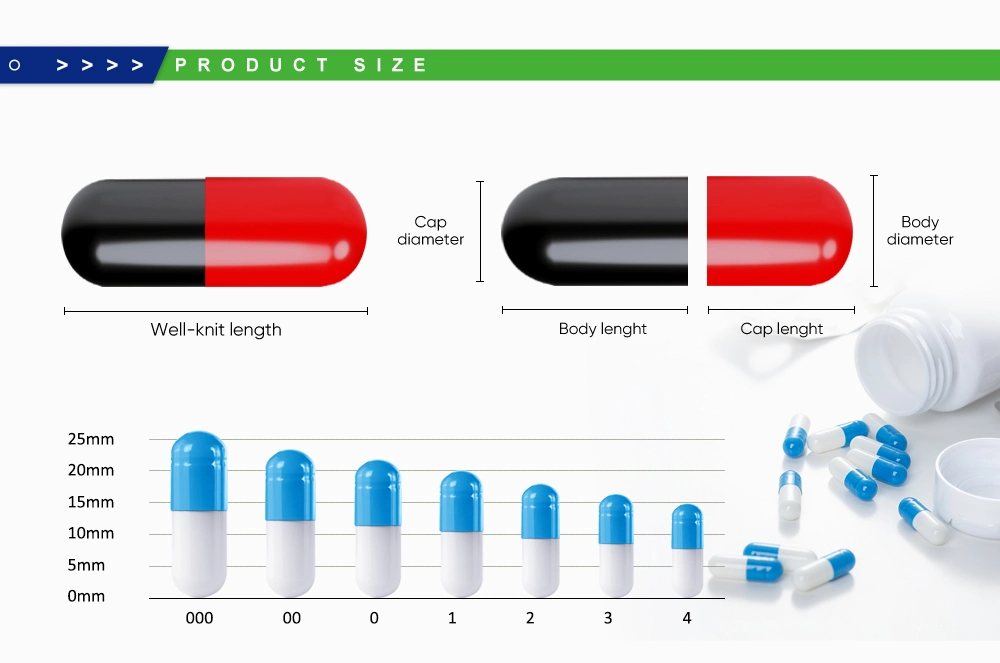 Gelatin/HPMC/Vegetable/Halal/Hard/Size000#00#0#1#2#3#4#5# Empty Capsule Shell